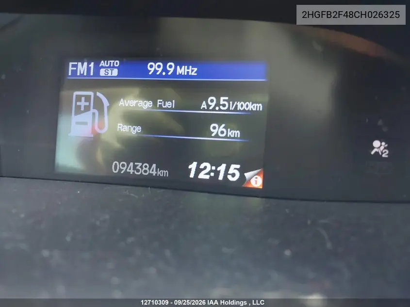 2012 HONDA CIVIC VIN 2HGFB2F48CH026325 — фото 16