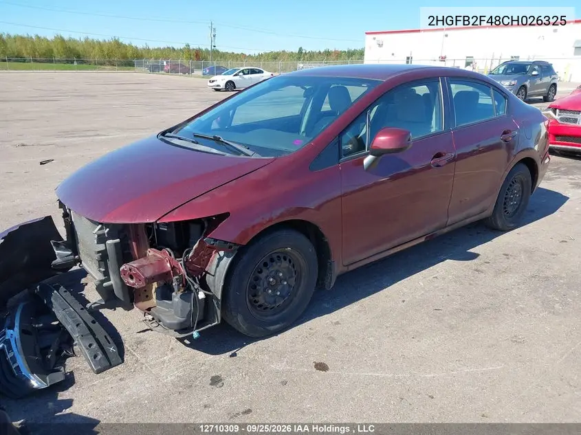 2012 HONDA CIVIC VIN 2HGFB2F48CH026325 — фото 2