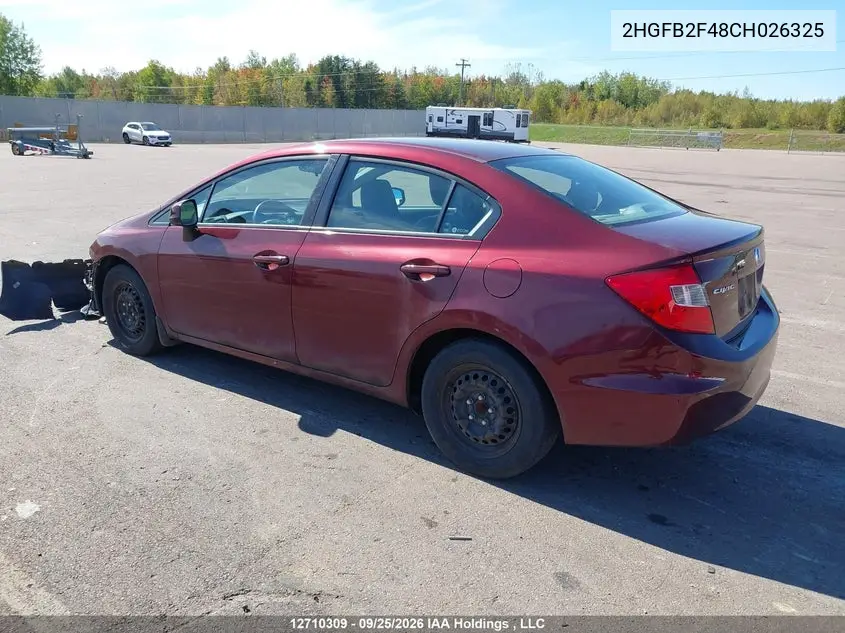 2012 HONDA CIVIC VIN 2HGFB2F48CH026325 — фото 3
