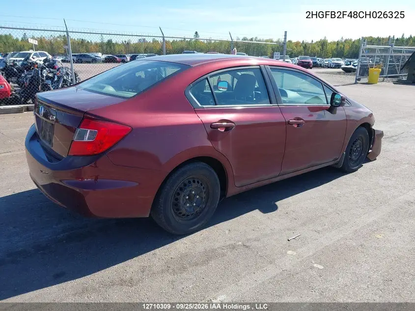 2012 HONDA CIVIC VIN 2HGFB2F48CH026325 — фото 4