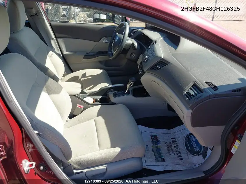 2012 HONDA CIVIC VIN 2HGFB2F48CH026325 — фото 5