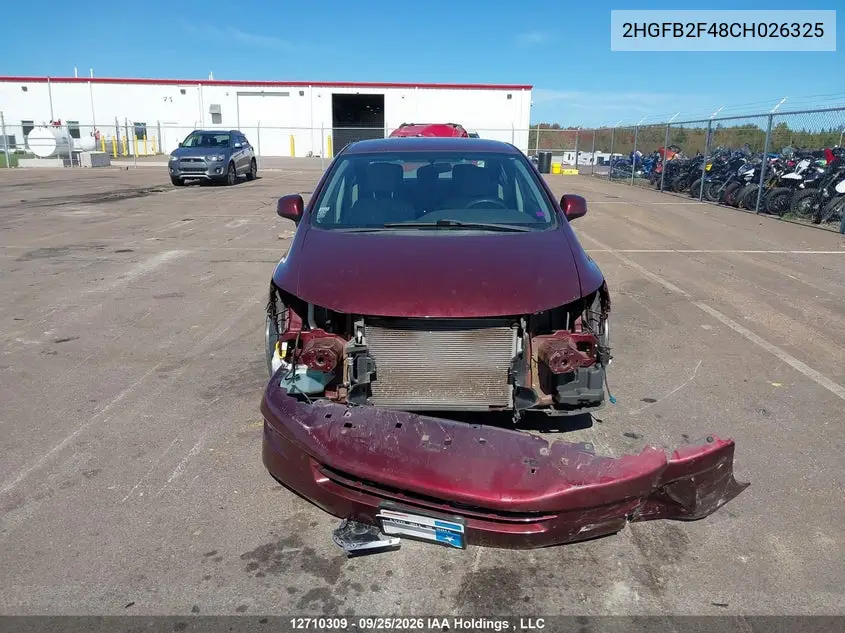 2012 HONDA CIVIC VIN 2HGFB2F48CH026325 — фото 6