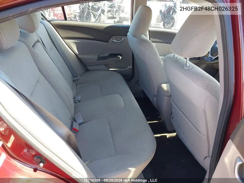 2012 HONDA CIVIC VIN 2HGFB2F48CH026325 — фото 8