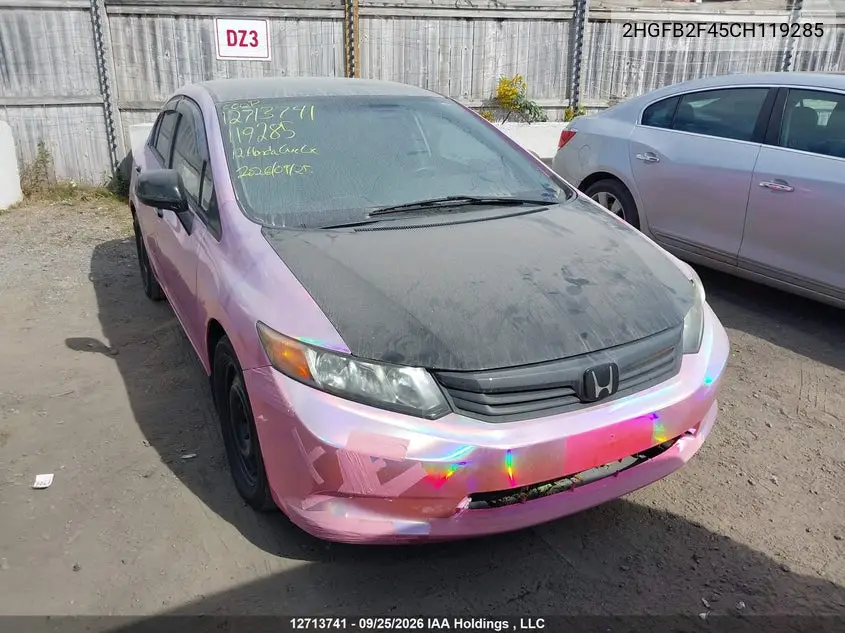 HONDA CIVIC 2012, VIN 2HGFB2F45CH119285