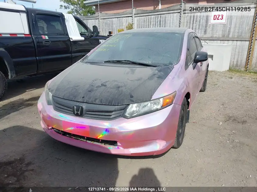 2012 HONDA CIVIC VIN 2HGFB2F45CH119285 — фото 12