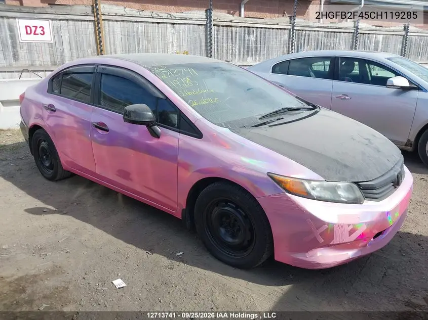 2012 HONDA CIVIC VIN 2HGFB2F45CH119285 — фото 13
