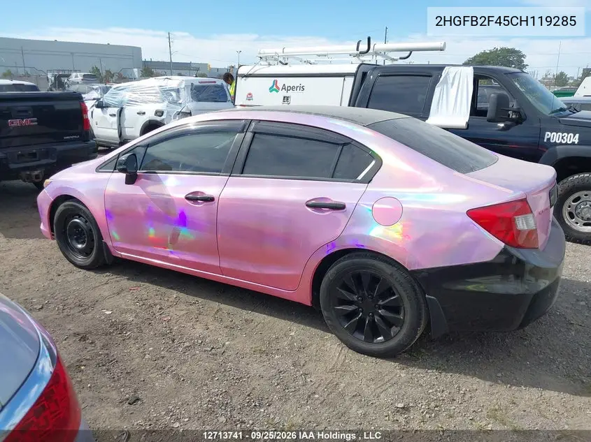 2012 HONDA CIVIC VIN 2HGFB2F45CH119285 — фото 14