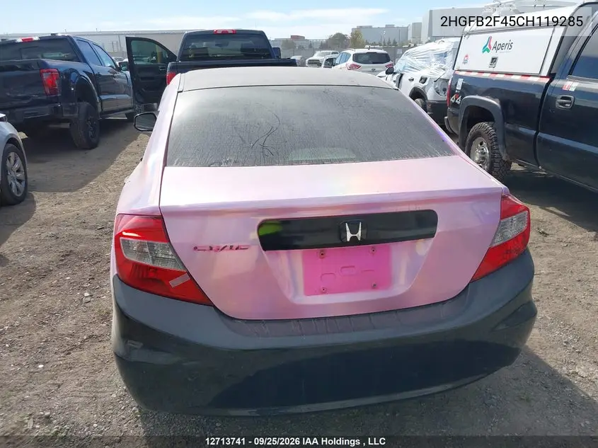 2012 HONDA CIVIC VIN 2HGFB2F45CH119285 — фото 16