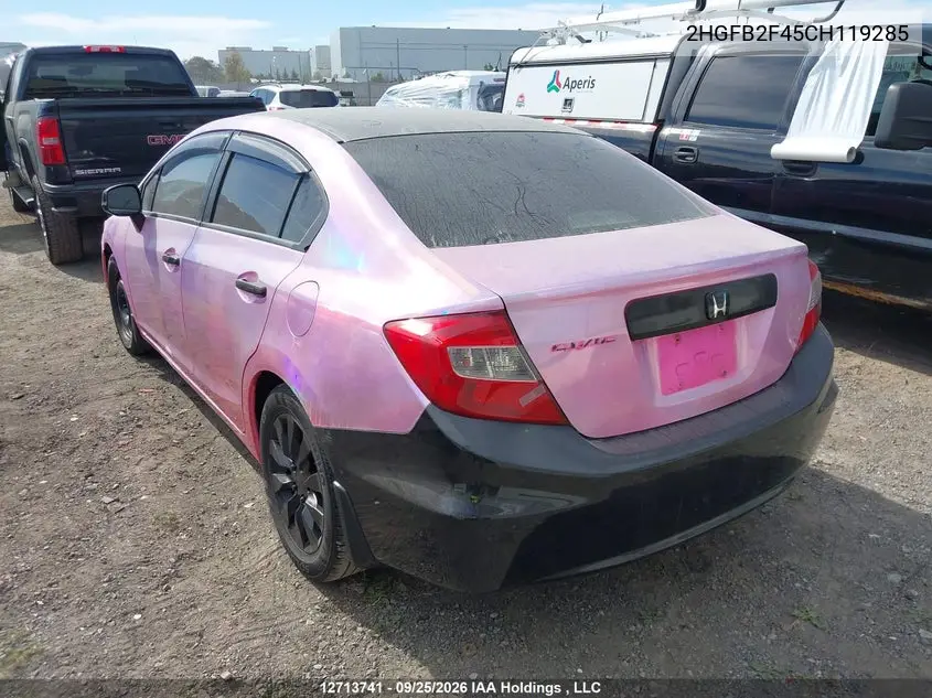 2012 HONDA CIVIC VIN 2HGFB2F45CH119285 — фото 3
