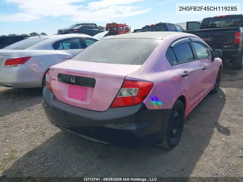 2012 HONDA CIVIC VIN 2HGFB2F45CH119285 — фото 4