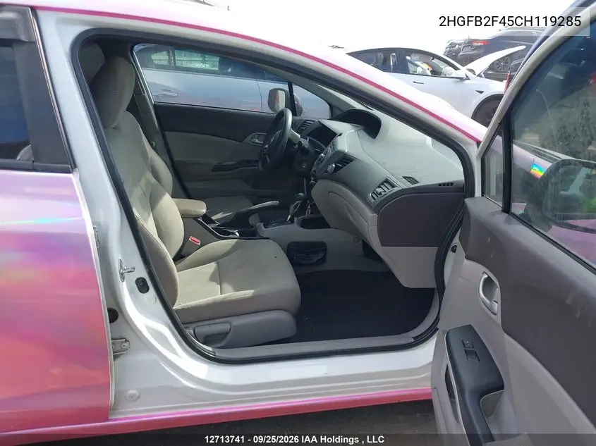 2012 HONDA CIVIC VIN 2HGFB2F45CH119285 — фото 5