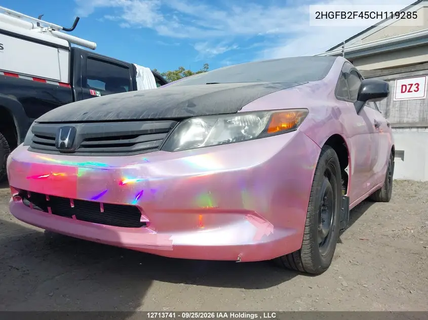 2012 HONDA CIVIC VIN 2HGFB2F45CH119285 — фото 6