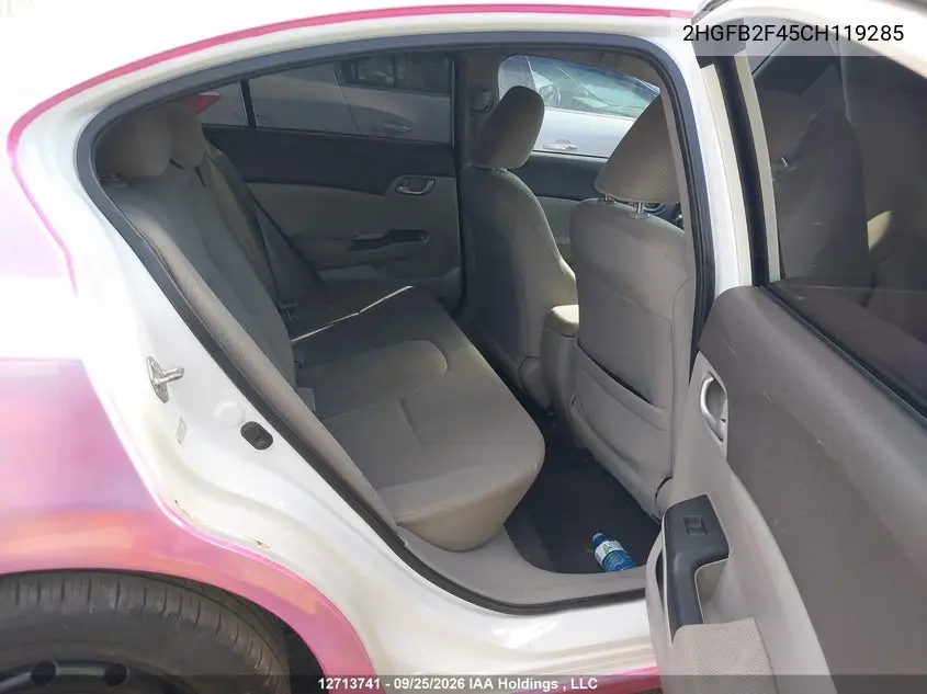 2012 HONDA CIVIC VIN 2HGFB2F45CH119285 — фото 8