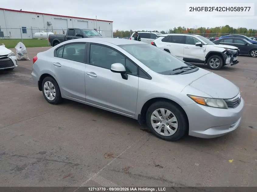 HONDA CIVIC 2012, VIN 2HGFB2F42CH058977
