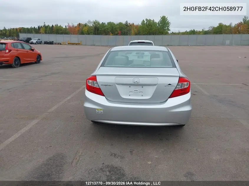 2012 HONDA CIVIC VIN 2HGFB2F42CH058977 — фото 16
