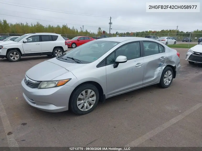 2012 HONDA CIVIC VIN 2HGFB2F42CH058977 — фото 2