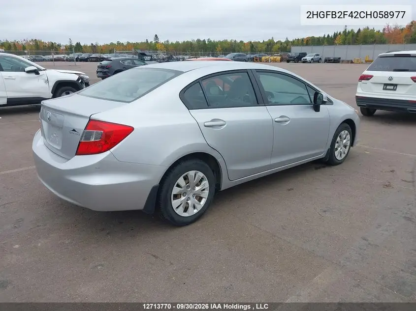 2012 HONDA CIVIC VIN 2HGFB2F42CH058977 — фото 4