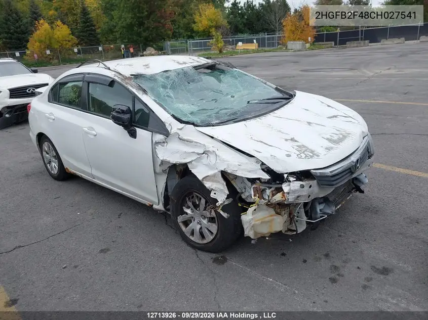 HONDA CIVIC 2012, VIN 2HGFB2F48CH027541