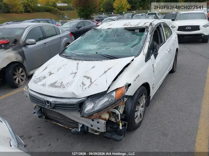 2012 HONDA CIVIC VIN 2HGFB2F48CH027541 — фото 13