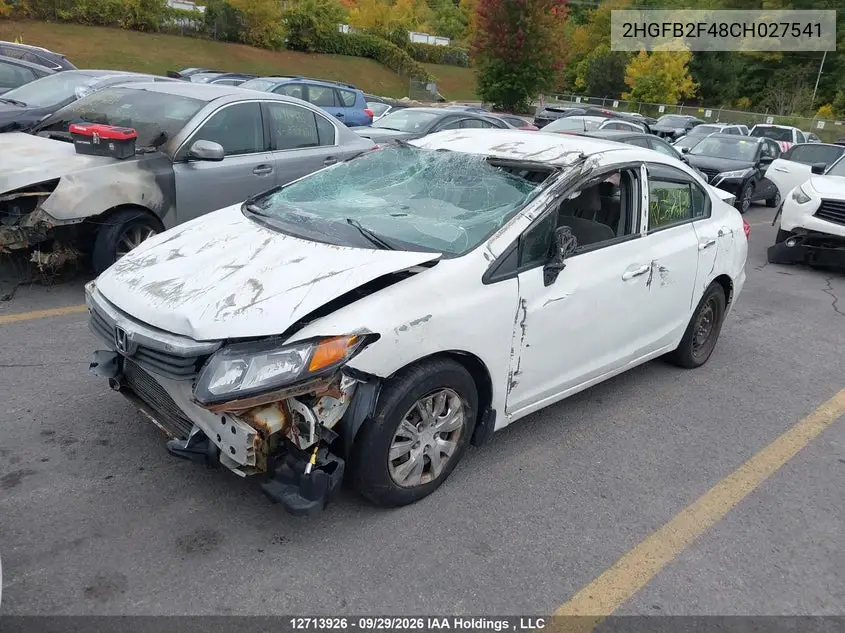 2012 HONDA CIVIC VIN 2HGFB2F48CH027541 — фото 2