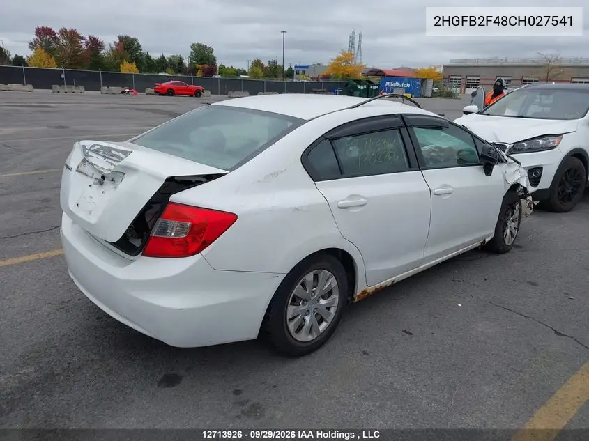 2012 HONDA CIVIC VIN 2HGFB2F48CH027541 — фото 4