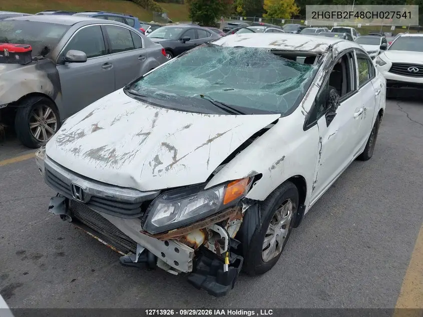 2012 HONDA CIVIC VIN 2HGFB2F48CH027541 — фото 6