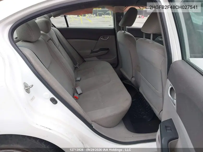 2012 HONDA CIVIC VIN 2HGFB2F48CH027541 — фото 8