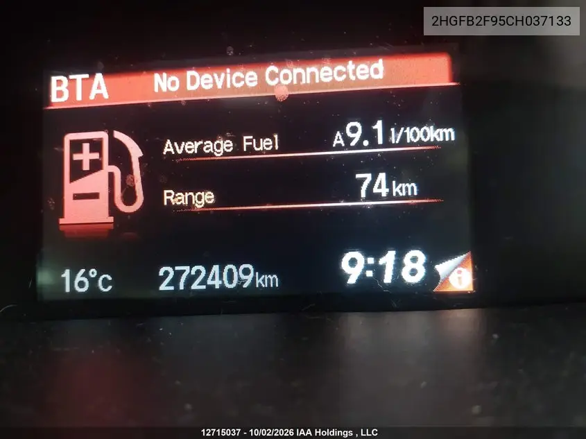 2012 HONDA CIVIC VIN 2HGFB2F95CH037133 — фото 14