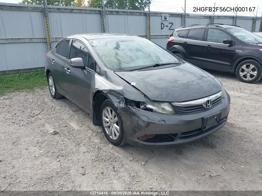 HONDA CIVIC 2012, VIN 2HGFB2F56CH000167