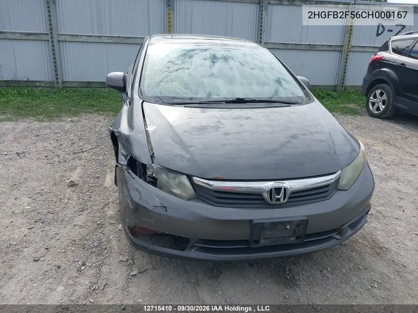 2012 HONDA CIVIC VIN 2HGFB2F56CH000167 — фото 12