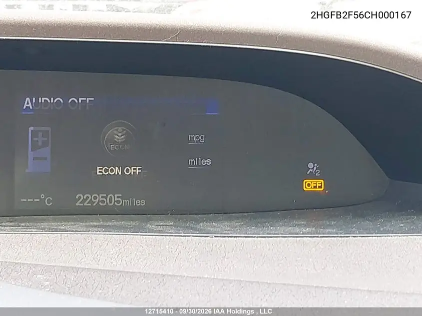 2012 HONDA CIVIC VIN 2HGFB2F56CH000167 — фото 15