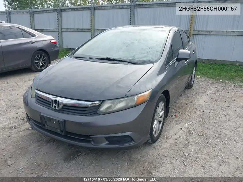 2012 HONDA CIVIC VIN 2HGFB2F56CH000167 — фото 2