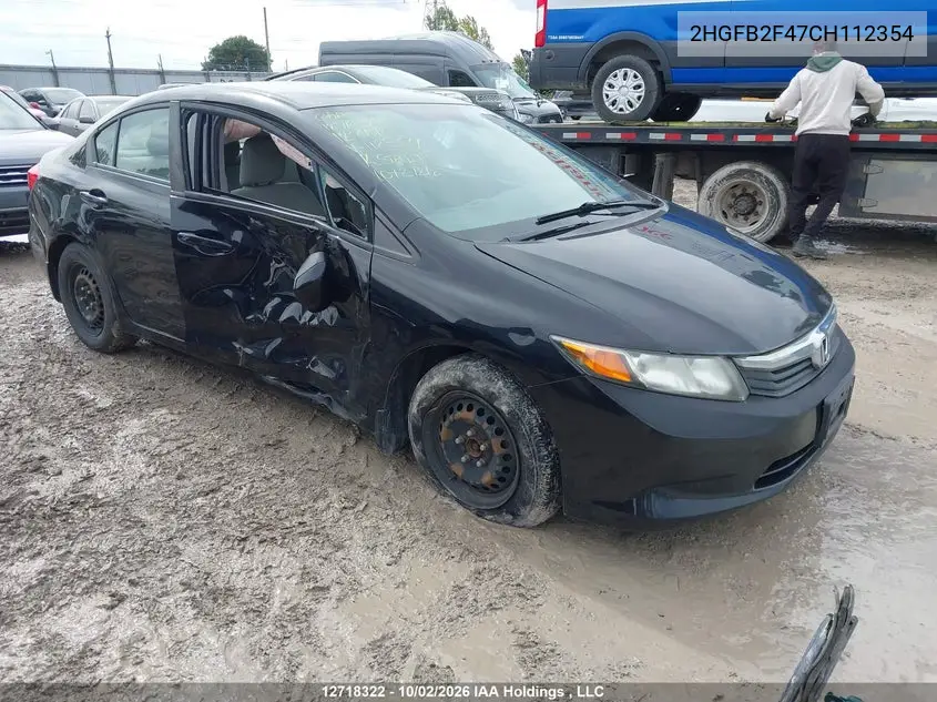 HONDA CIVIC 2012, VIN 2HGFB2F47CH112354