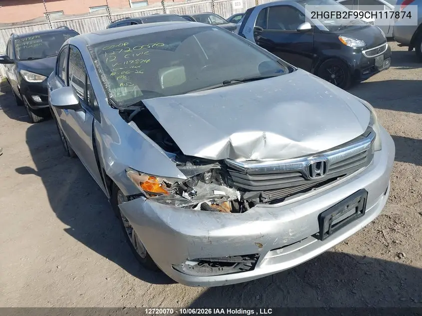HONDA CIVIC 2012, VIN 2HGFB2F99CH117874