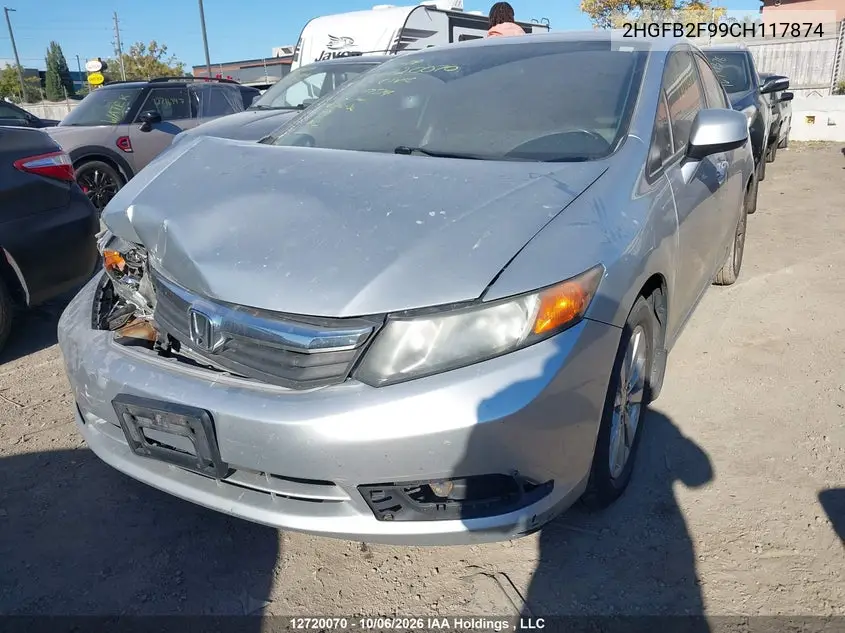 2012 HONDA CIVIC VIN 2HGFB2F99CH117874 — фото 2