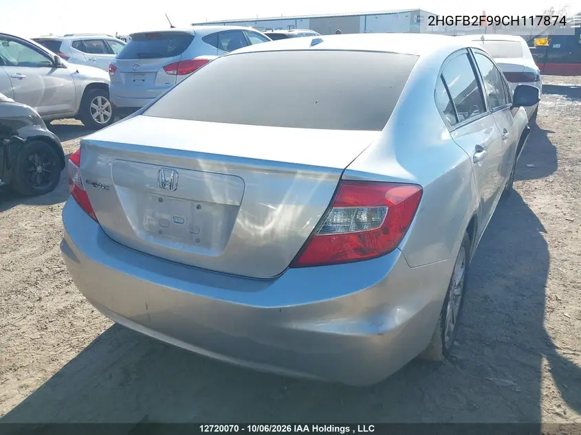 2012 HONDA CIVIC VIN 2HGFB2F99CH117874 — фото 4
