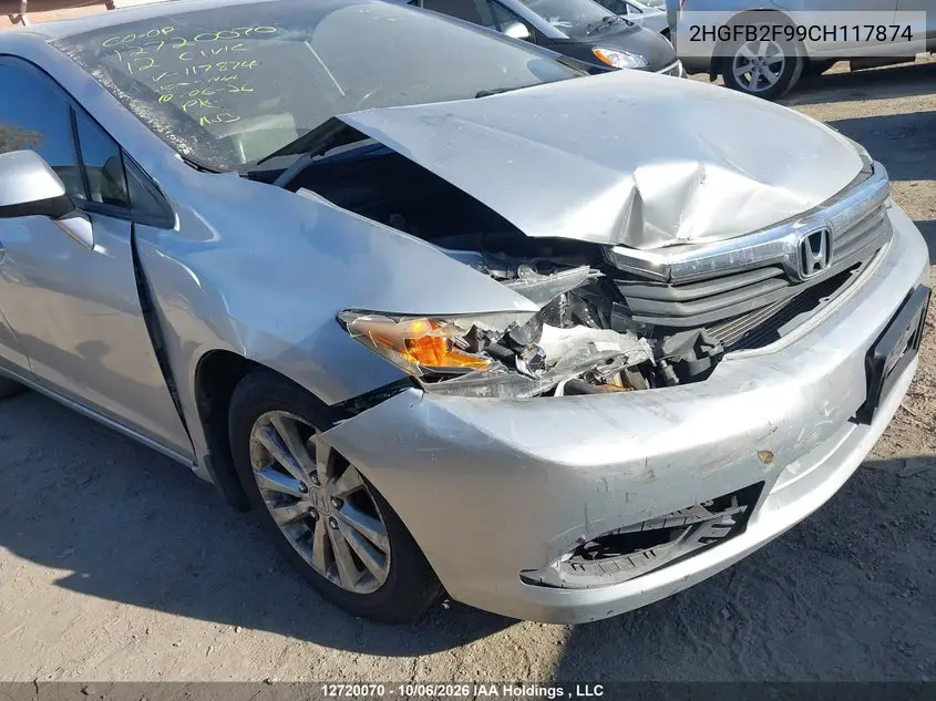 2012 HONDA CIVIC VIN 2HGFB2F99CH117874 — фото 6