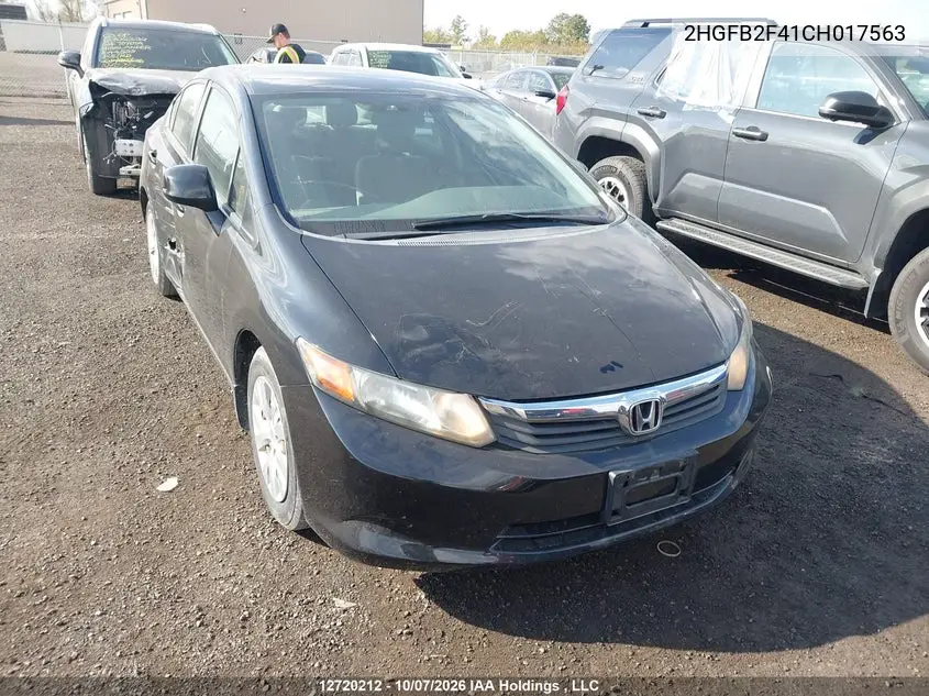 HONDA CIVIC 2012, VIN 2HGFB2F41CH017563