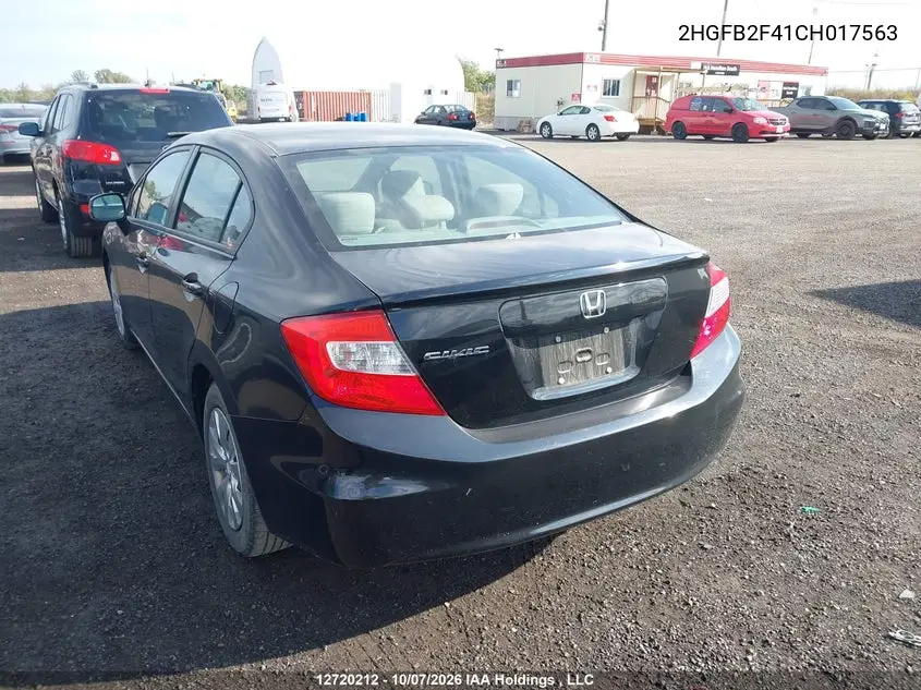 2012 HONDA CIVIC VIN 2HGFB2F41CH017563 — фото 3