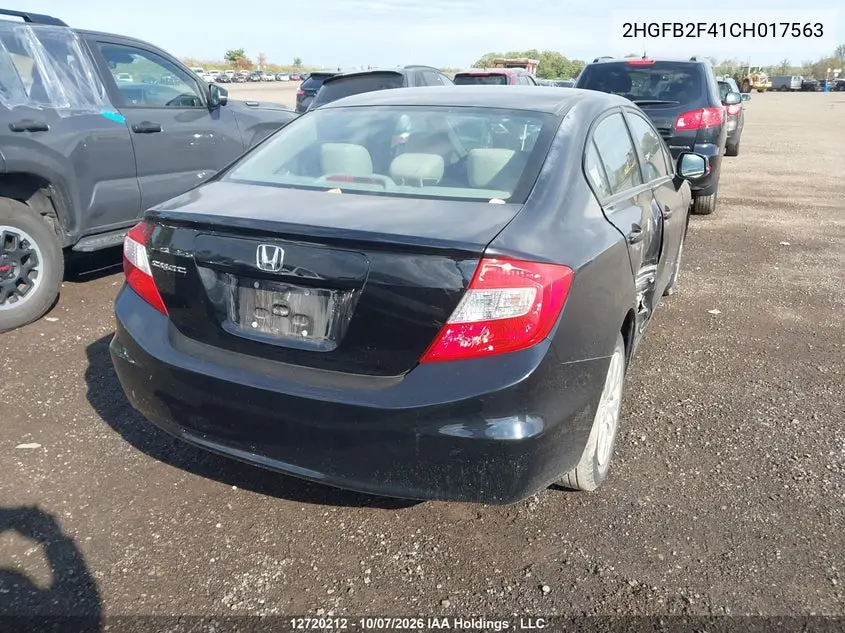 2012 HONDA CIVIC VIN 2HGFB2F41CH017563 — фото 4