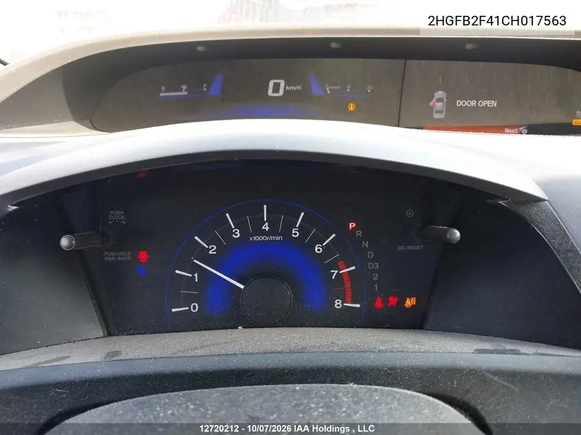2012 HONDA CIVIC VIN 2HGFB2F41CH017563 — фото 7