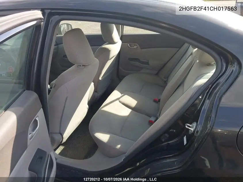 2012 HONDA CIVIC VIN 2HGFB2F41CH017563 — фото 8