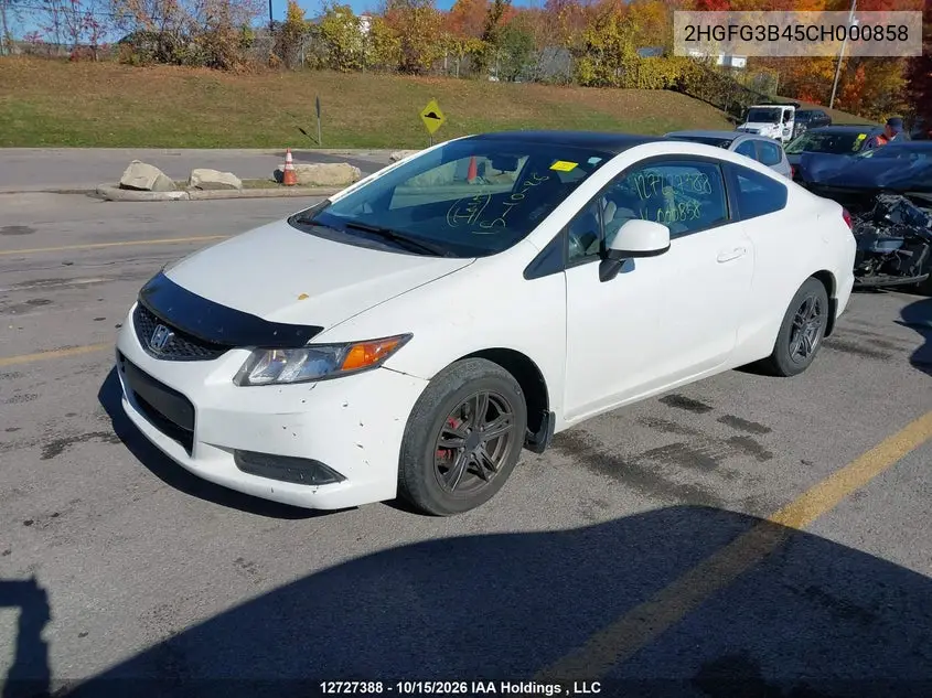 2012 HONDA CIVIC VIN 2HGFG3B45CH000858 — фото 2