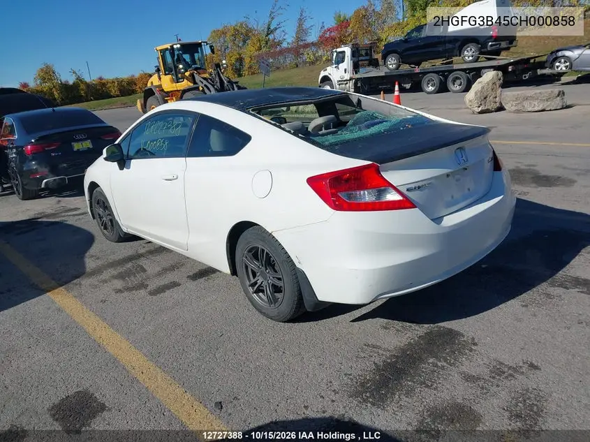 2012 HONDA CIVIC VIN 2HGFG3B45CH000858 — фото 3