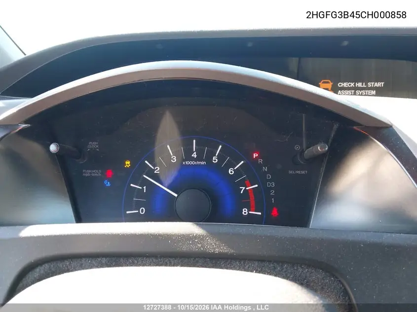 2012 HONDA CIVIC VIN 2HGFG3B45CH000858 — фото 7