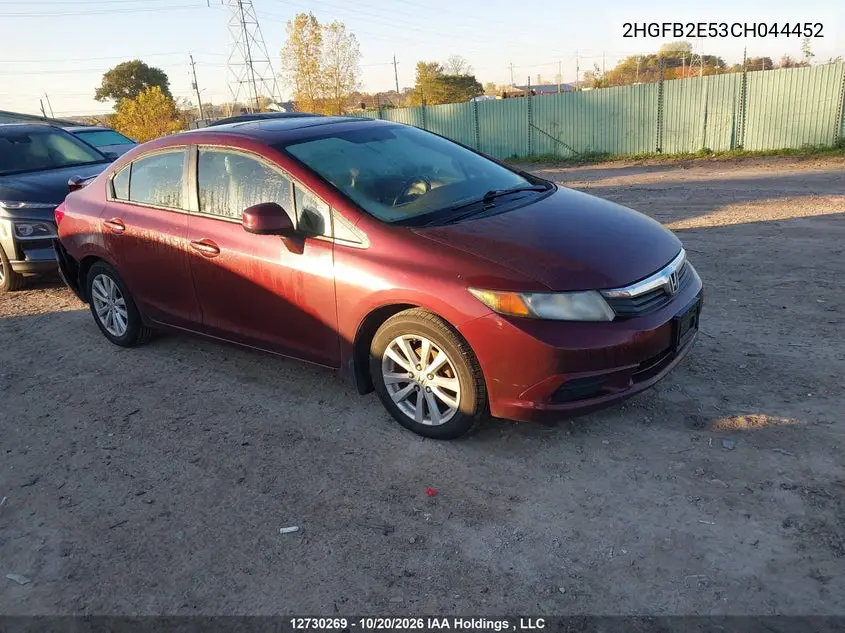 HONDA CIVIC 2012, VIN 2HGFB2E53CH044452