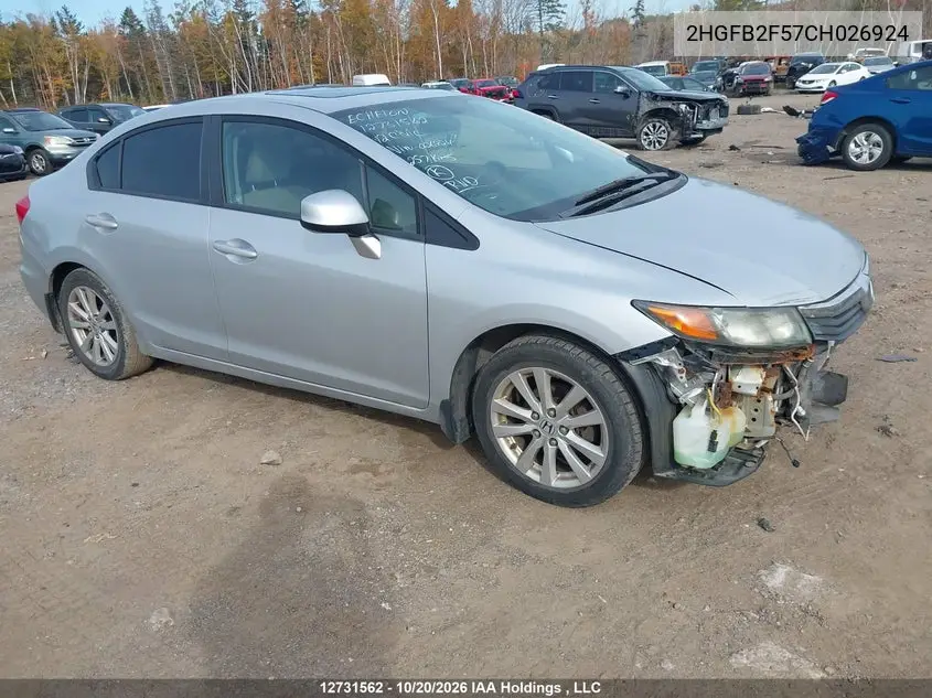 HONDA CIVIC 2012, VIN 2HGFB2F57CH026924