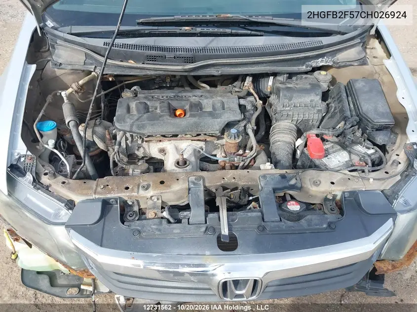2012 HONDA CIVIC VIN 2HGFB2F57CH026924 — фото 10