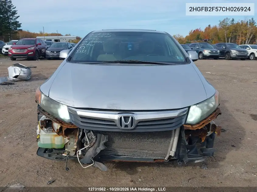 2012 HONDA CIVIC VIN 2HGFB2F57CH026924 — фото 13