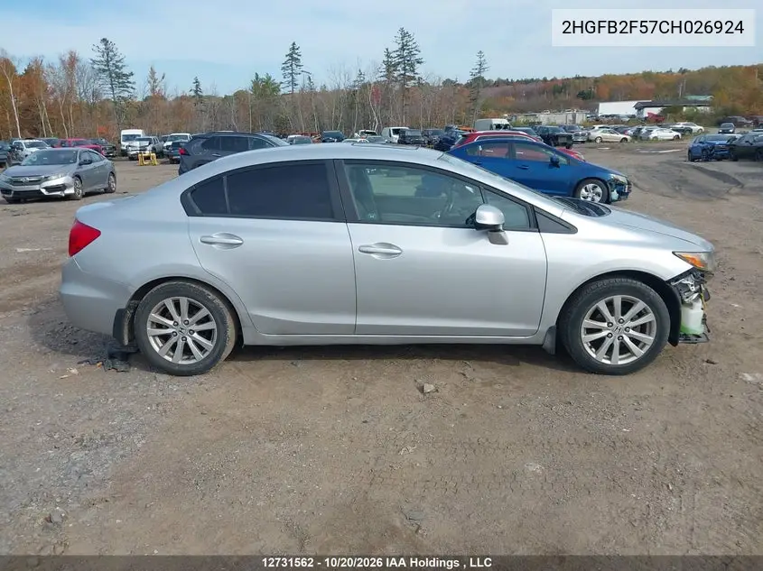 2012 HONDA CIVIC VIN 2HGFB2F57CH026924 — фото 14